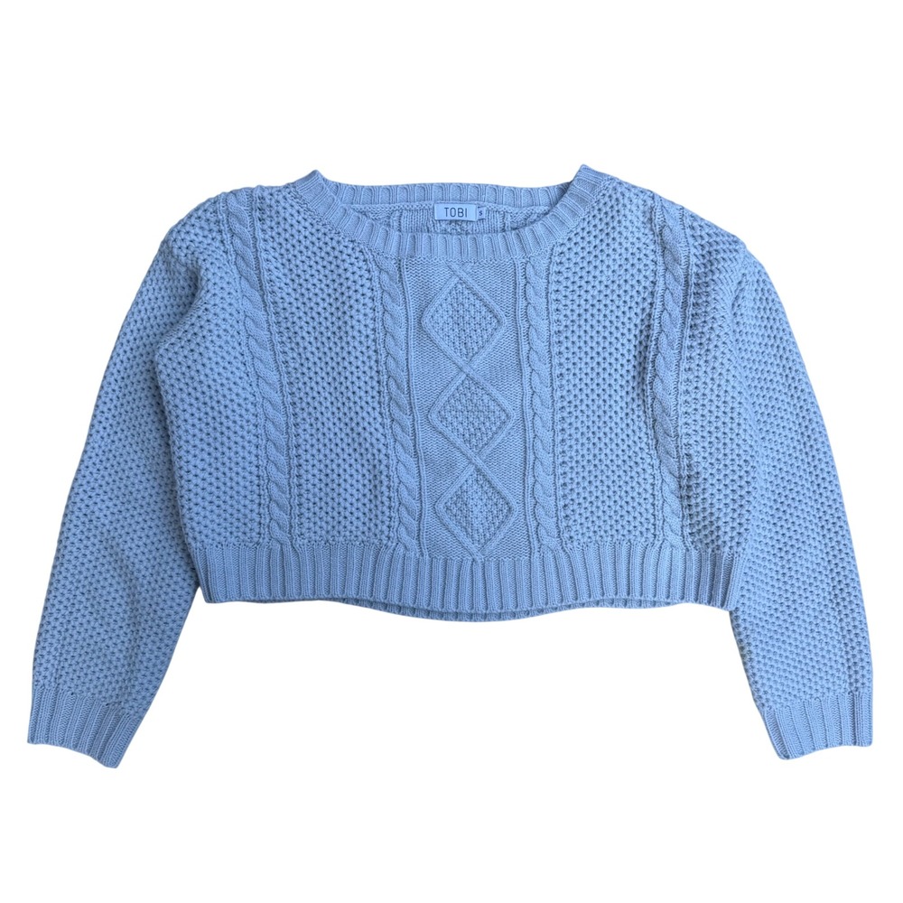 TOBI Cropped Cable Knit Sweater Powder Blue Chunky Soft Girl Coquette Small S